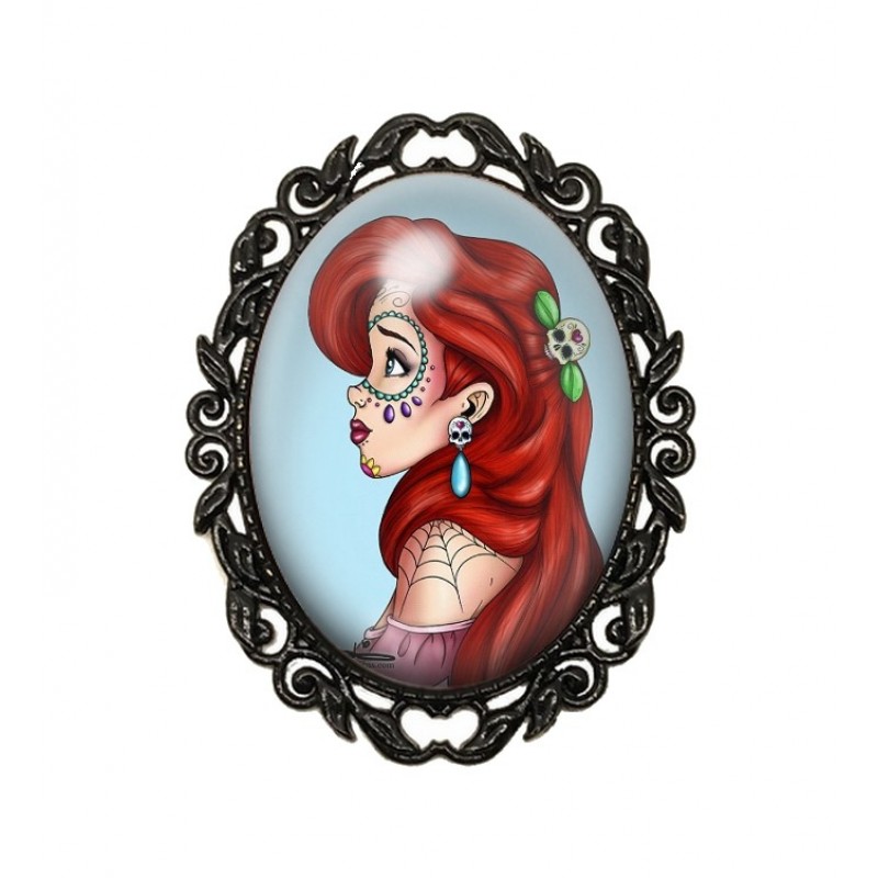 Broche Noire avec Cabochon en Verre La Petite Sirène Gothique