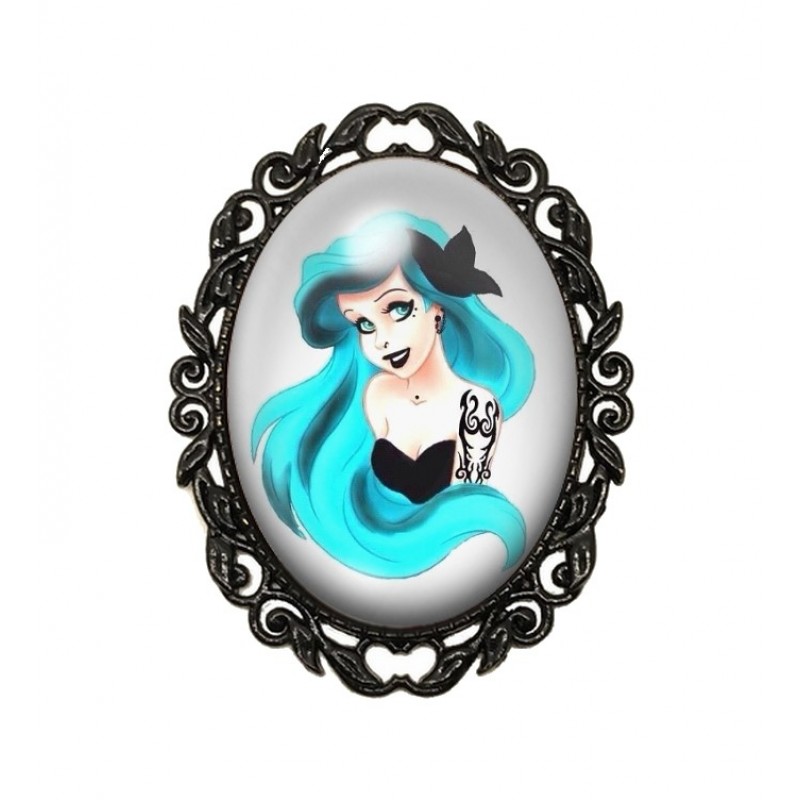 Broche Noire avec Cabochon en Verre La Petite Sirène Gothique