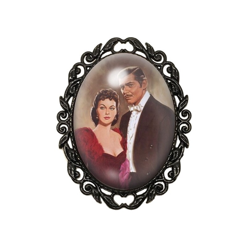 Broche Noire avec Cabochon en Verre Autant en Emporte le Vent