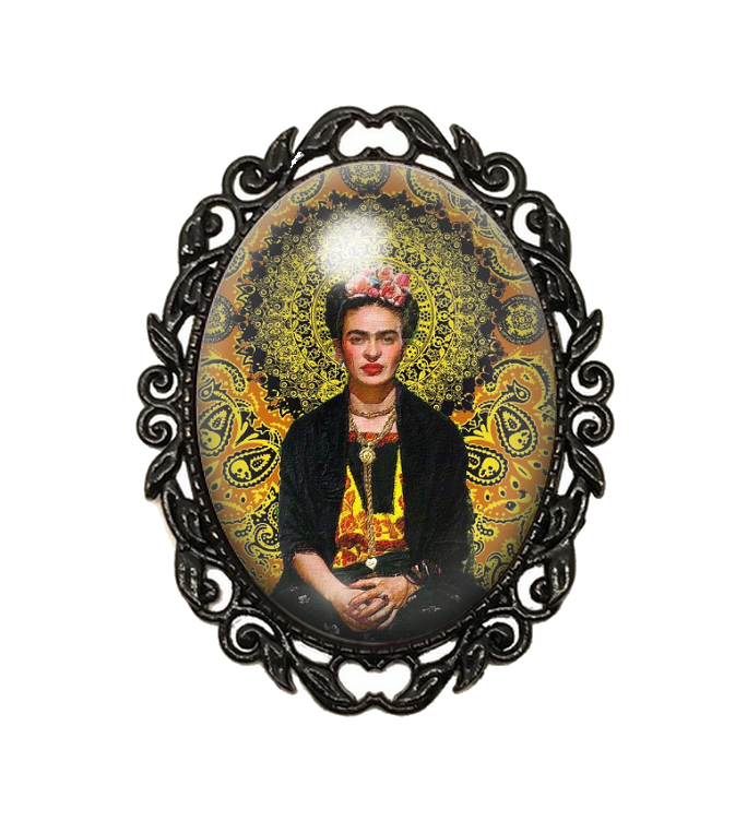 Broche Noire avec Cabochon en Verre Frida Kahlo