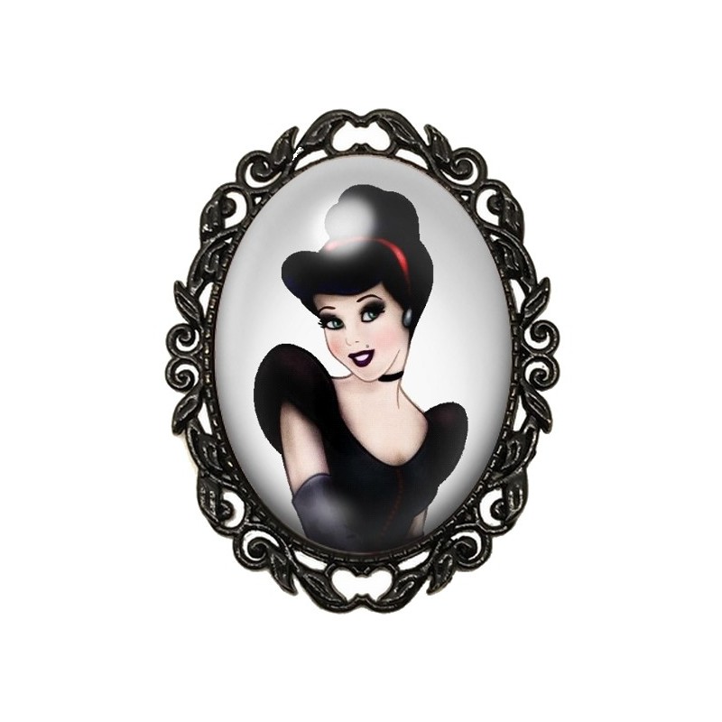 Broche Noire avec Cabochon en Verre Cendrillon Gothique