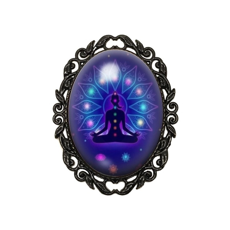 Broche Noire avec Cabochon en Verre Spiritualité