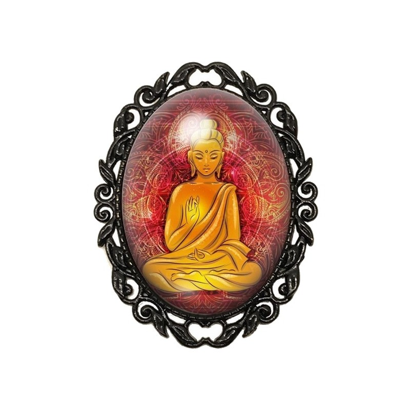 Broche Noire avec Cabochon en Verre Bouddha Spiritualité