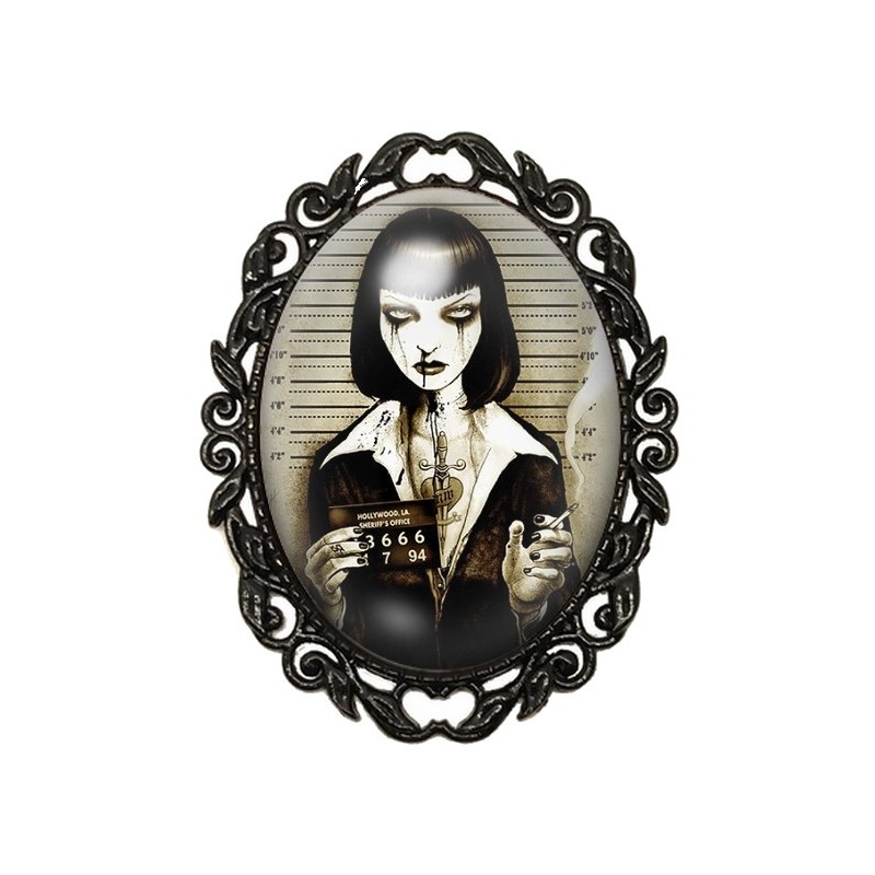 Broche Noire avec Cabochon en Verre Mia Wallace Coupable