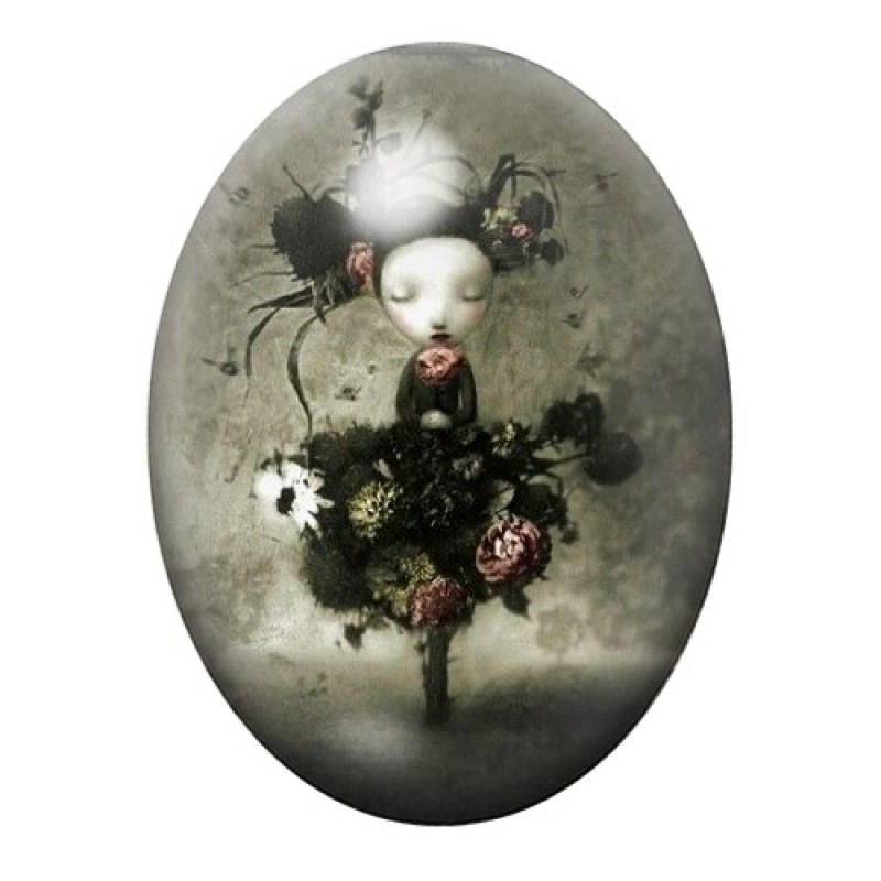 Cabochon en Verre Illustré Petite Fille Arbre Étrange 13x18, 18x25 ou 30x40mm