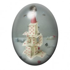 Cabochon en Verre Illustré Petite Fille sur Château de Cartes 13x18, 18x25 ou 30x40mm pour la création de bijoux fantaisie - DIY