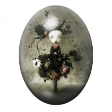 Cabochon en Verre Illustré Petite Fille Arbre Étrange 13x18, 18x25 ou 30x40mm