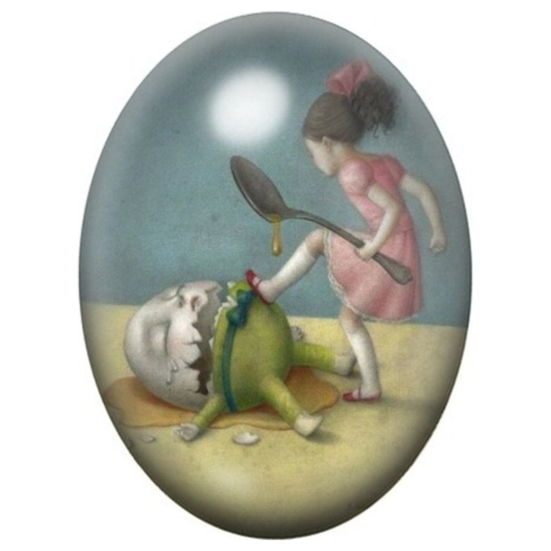 Cabochon en Verre Illustré Petite Fille et Humpty Dumpty 13x18, 18x25 ou 30x40mm