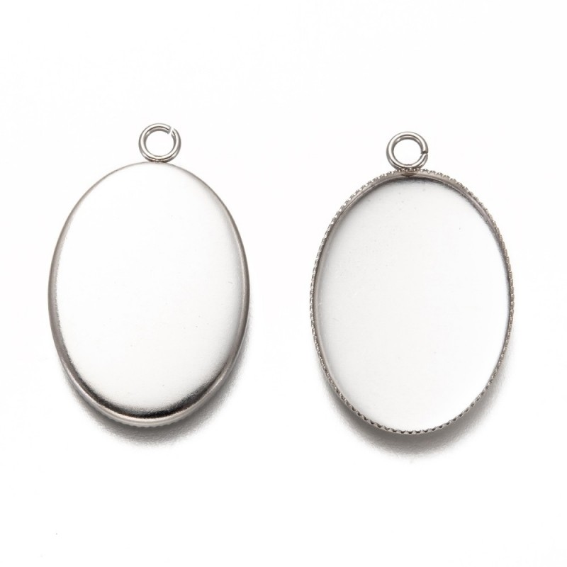 Support Pendentif Argenté en Acier Inoxydable pour Cabochon 18x25mm