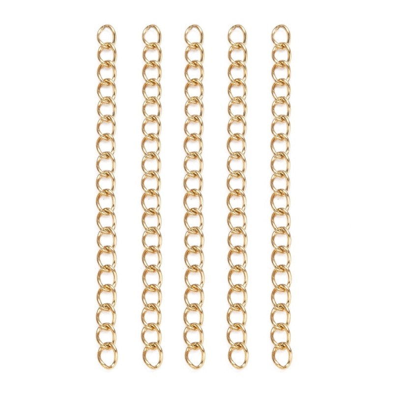 5 Chaînes, Chaînettes d'Extension en Acier Inoxydable Doré 47-53mm