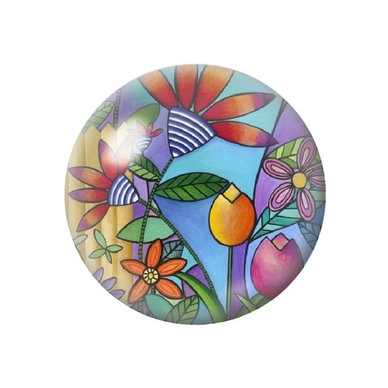 Cabochon en Verre Illustré Fleurs Colorées 12 à 25mm