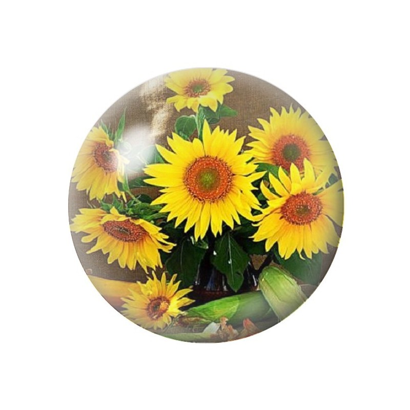 Cabochon en Verre Illustré Fleurs Tournesols 12 à 25mm