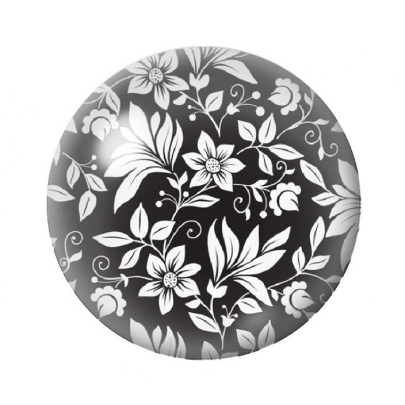 Cabochon en Verre Illustré Fleurs Noir et Blanc 12 à 25mm