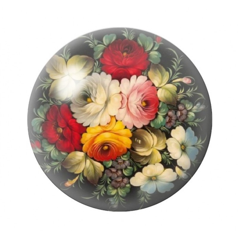 Cabochon en Verre Illustré Fleurs 12 à 25mm