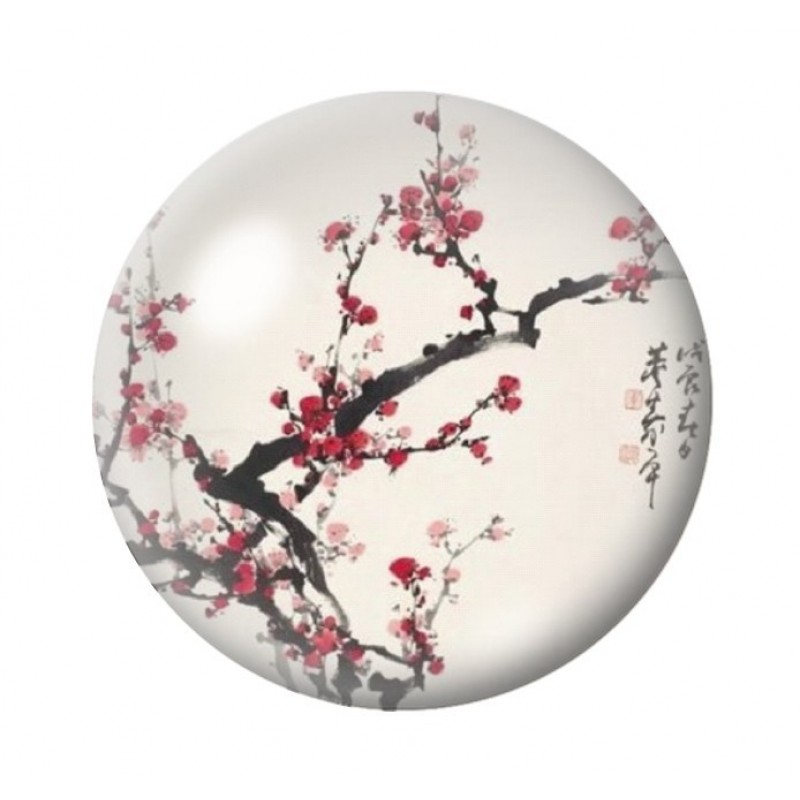 Cabochon en Verre Illustré Fleurs Japonaises 12 à 25mm