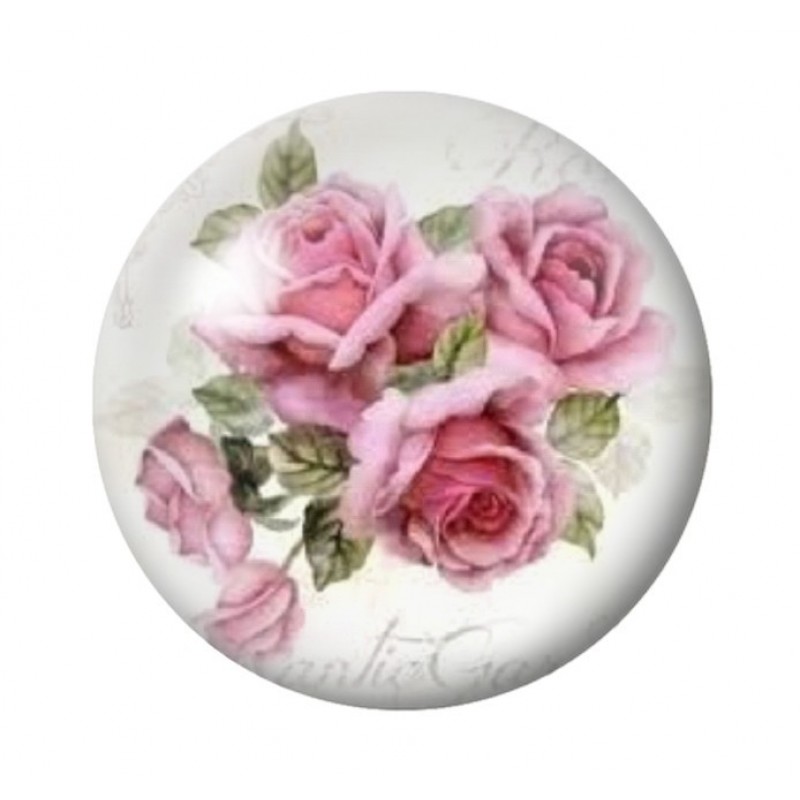 Cabochon en Verre Illustré Fleurs Roses 12 à 25mm