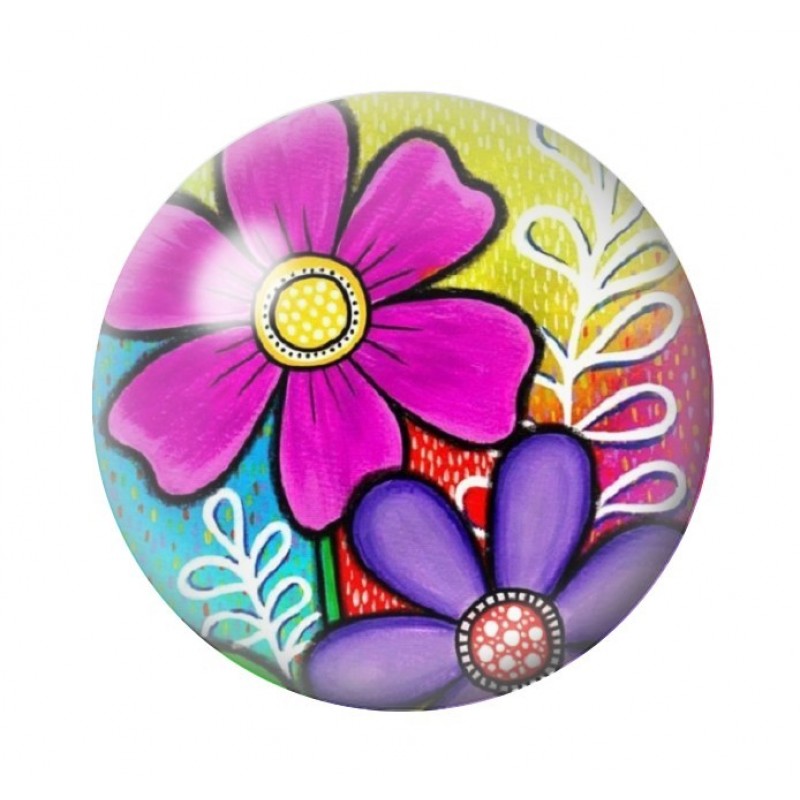 Cabochon en Verre Illustré Fleurs Colorées 12 à 25mm