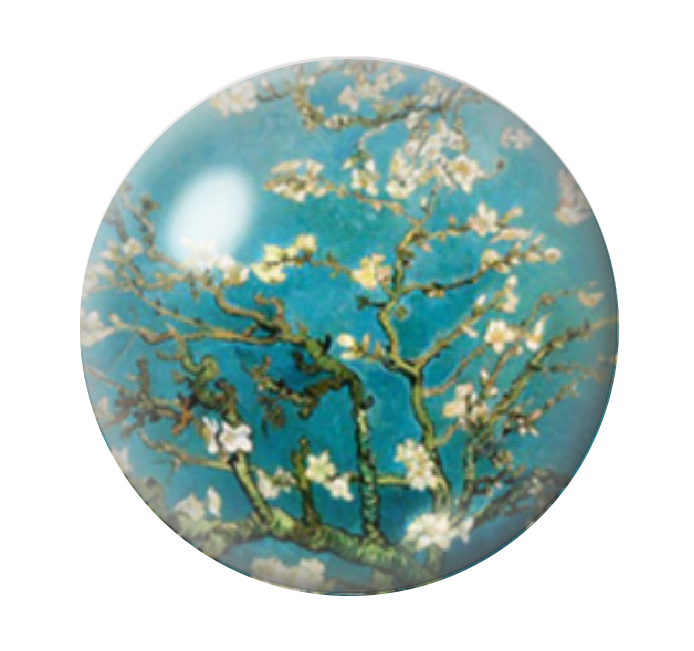 Cabochon en Verre Illustré Fleurs Branche d'Amandier Van Ghogh 12 à 25mm