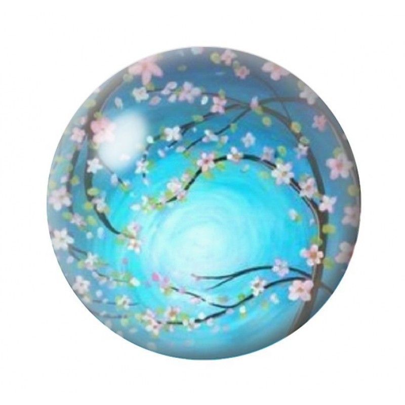 Cabochon en Verre Illustré Fleurs Cerisier 12 à 25mm
