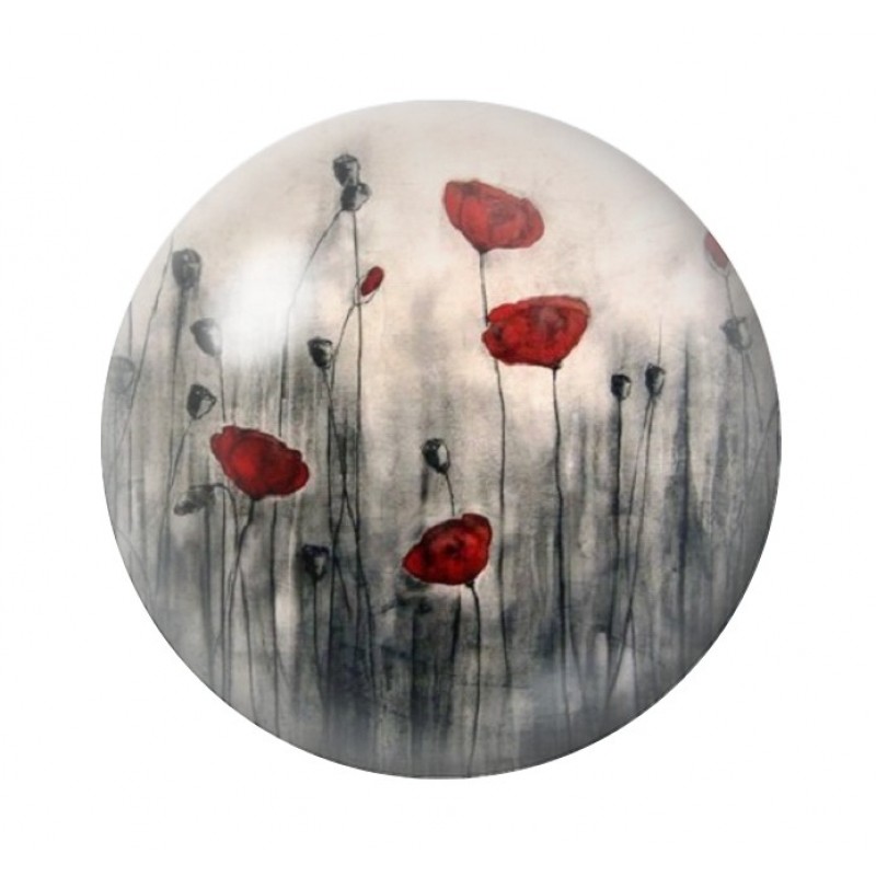 Cabochon en Verre Illustré Fleurs Coquelicots 12 à 25mm