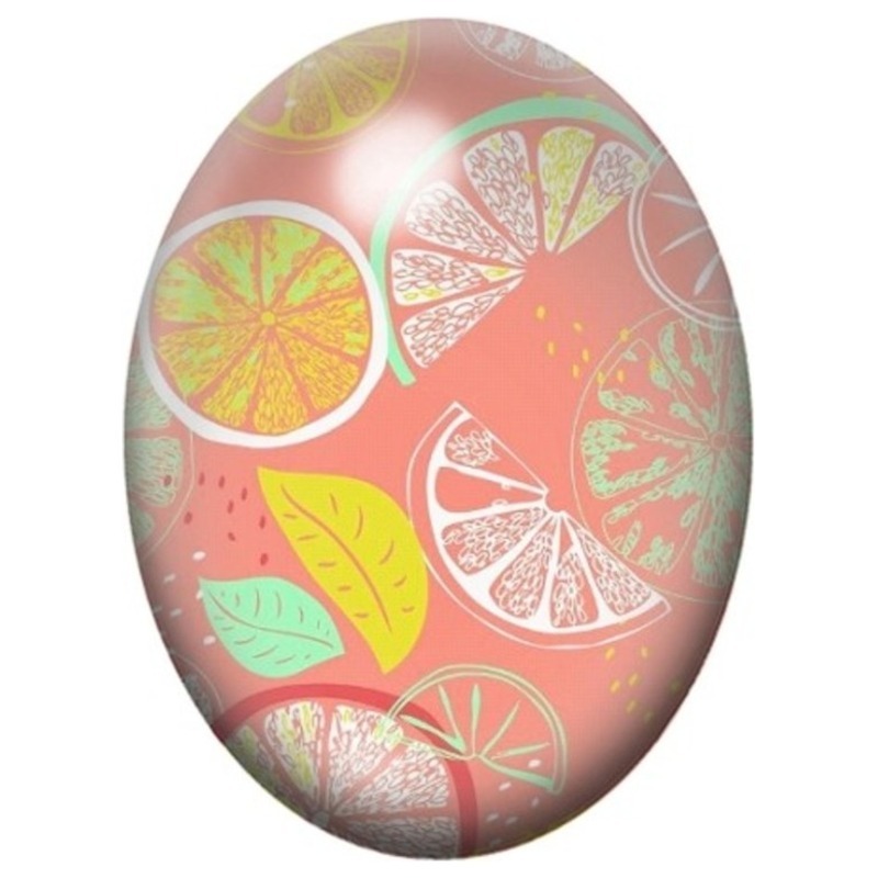 Cabochon en Verre Illustré Agrumes Graphiques sur Fond Corail 13x18, 18x25 ou 30x40mm
