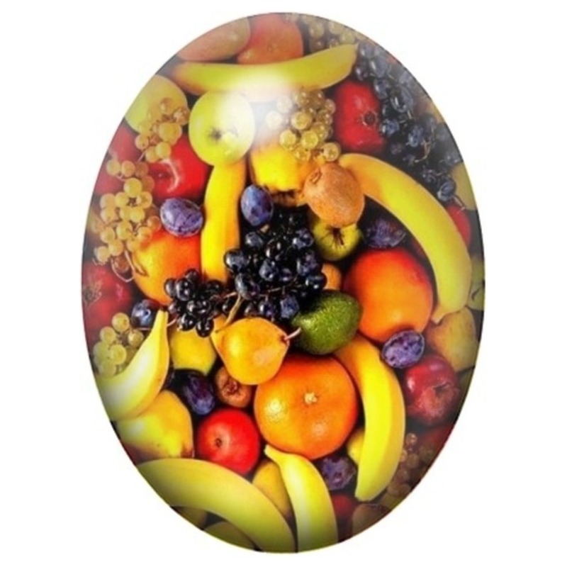 Cabochon en Verre Illustré Corbeille de Fruits Multicolores 13x18, 18x25 ou 30x40mm