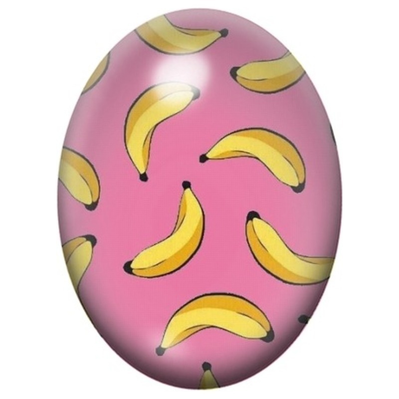Cabochon en Verre Illustré Bananes sur Fond Rose 13x18, 18x25 ou 30x40mm