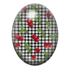 Cabochon en Verre Illustré Cerises sur Motif Vichy Noir et Blanc 13x18, 18x25 ou 30x40mm pour la création de bijoux fantaisie - 