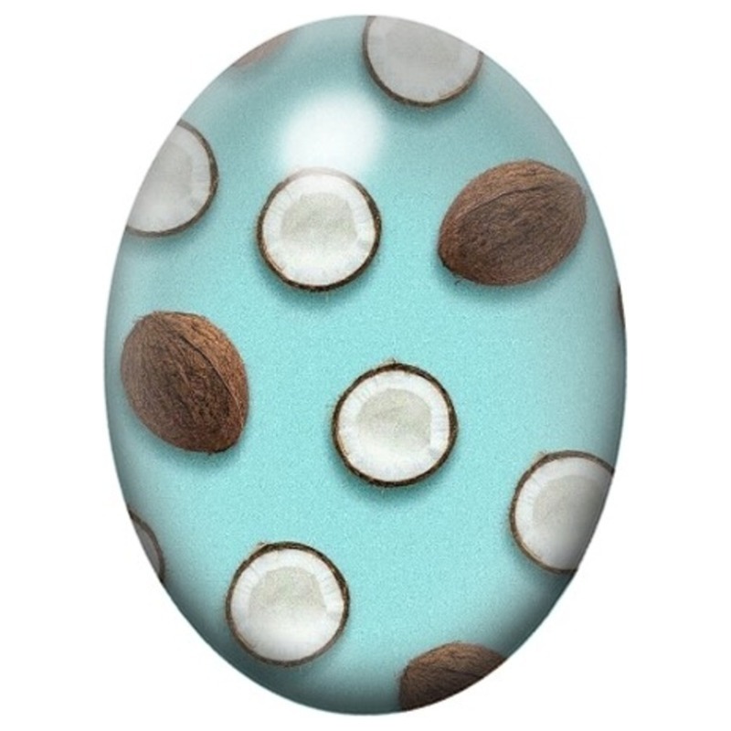 Cabochon en Verre Illustré Noix de Coco sur Fond Bleu 13x18, 18x25 ou 30x40mm