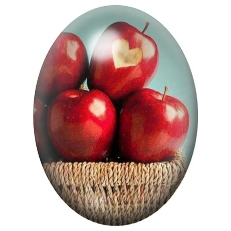 Cabochon en Verre Illustré Pommes Rouges avec Cœur 13x18, 18x25 ou 30x40mm