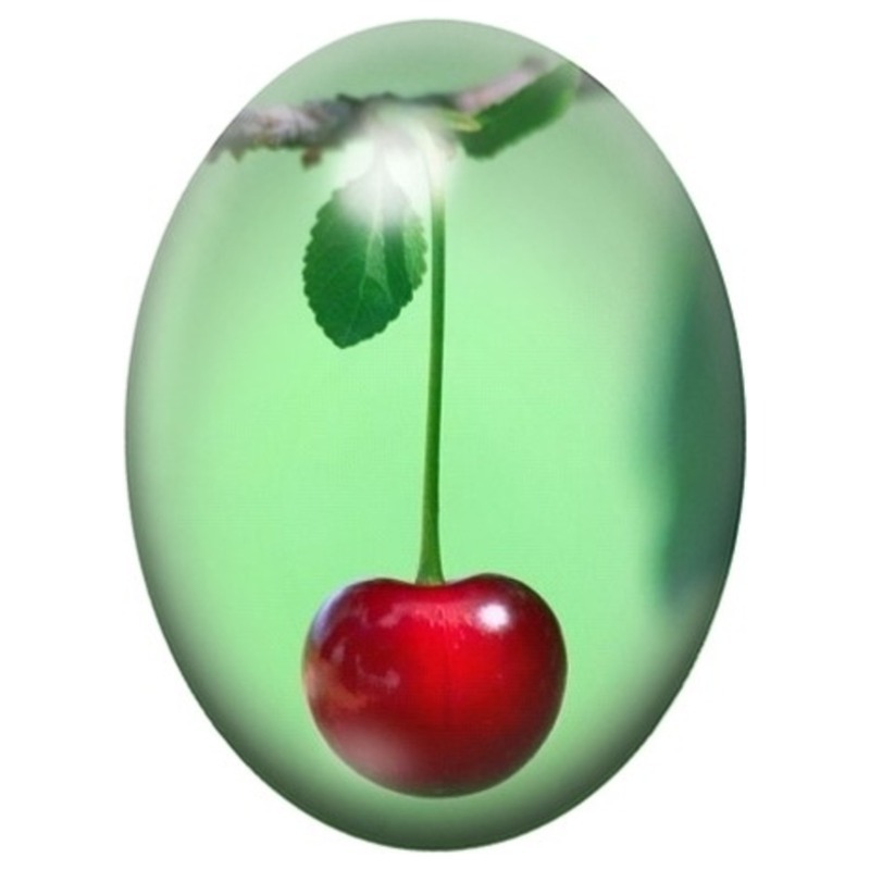 Cabochon en Verre Illustré Cerise Rouge sur Fond Vert 13x18, 18x25 ou 30x40mm