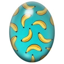 Cabochon en Verre Illustré Bananes Illustrées sur Fond Turquoise 13x18, 18x25 ou 30x40mm pour la création de bijoux fantaisie - 