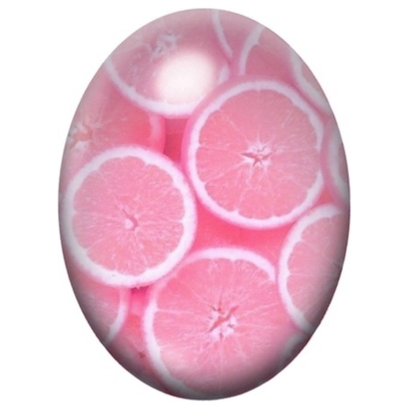 Cabochon en Verre Illustré Rondelles de Pamplemousse Rose 13x18, 18x25 ou 30x40mm