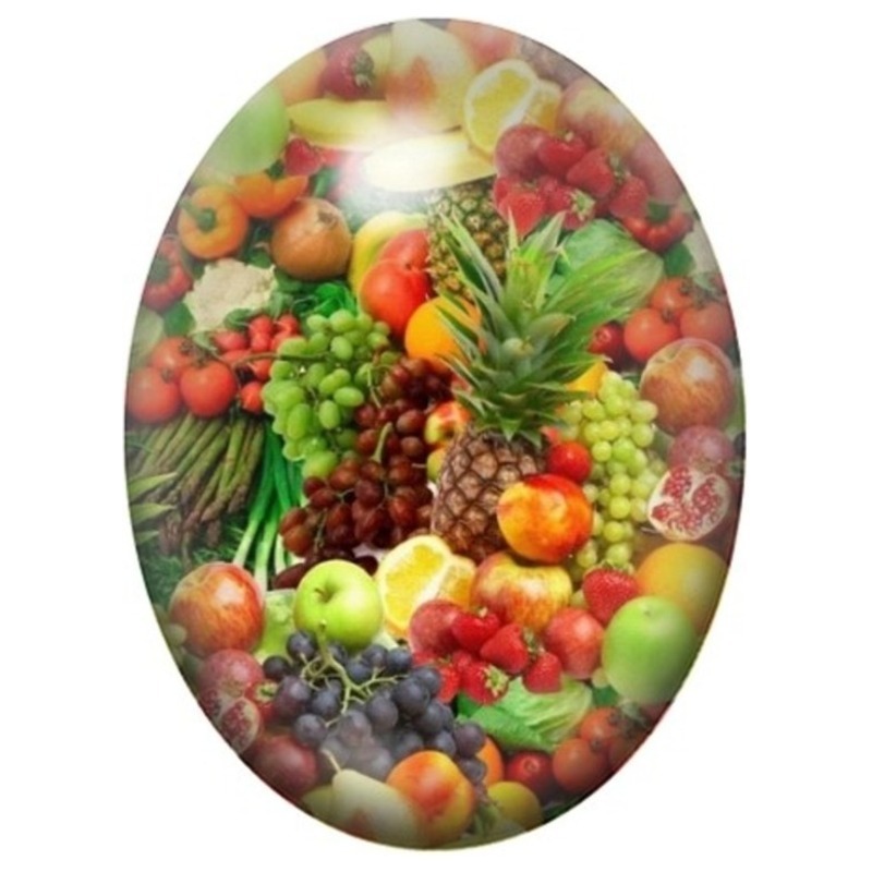Cabochon en Verre Illustré Abondance de Fruits et Légumes 13x18, 18x25 ou 30x40mm