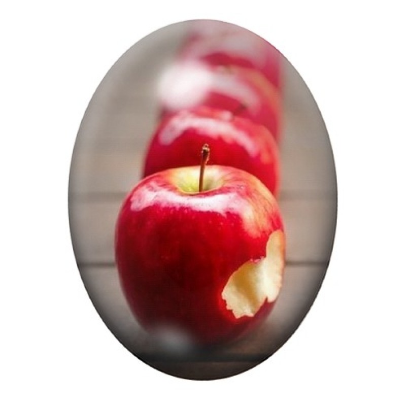 Cabochon en Verre Illustré Pomme Rouge Croquée 13x18, 18x25 ou 30x40mm