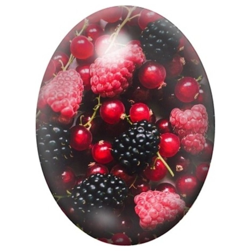 Cabochon en Verre Illustré Baies Rouges et Mûres 13x18, 18x25 ou 30x40mm