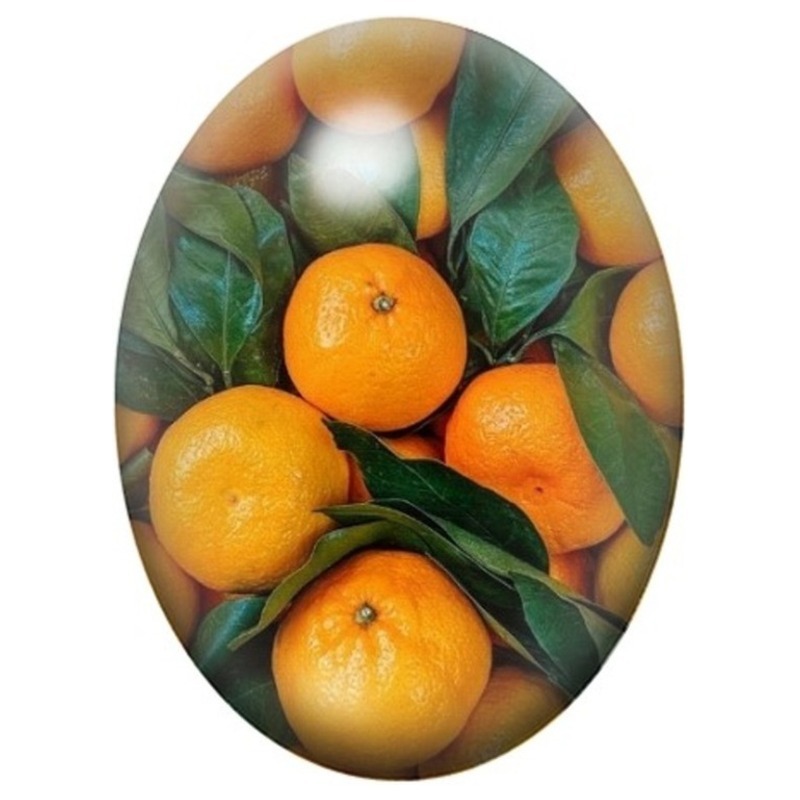 Cabochon en Verre Illustré Mandarines avec Feuilles 13x18, 18x25 ou 30x40mm