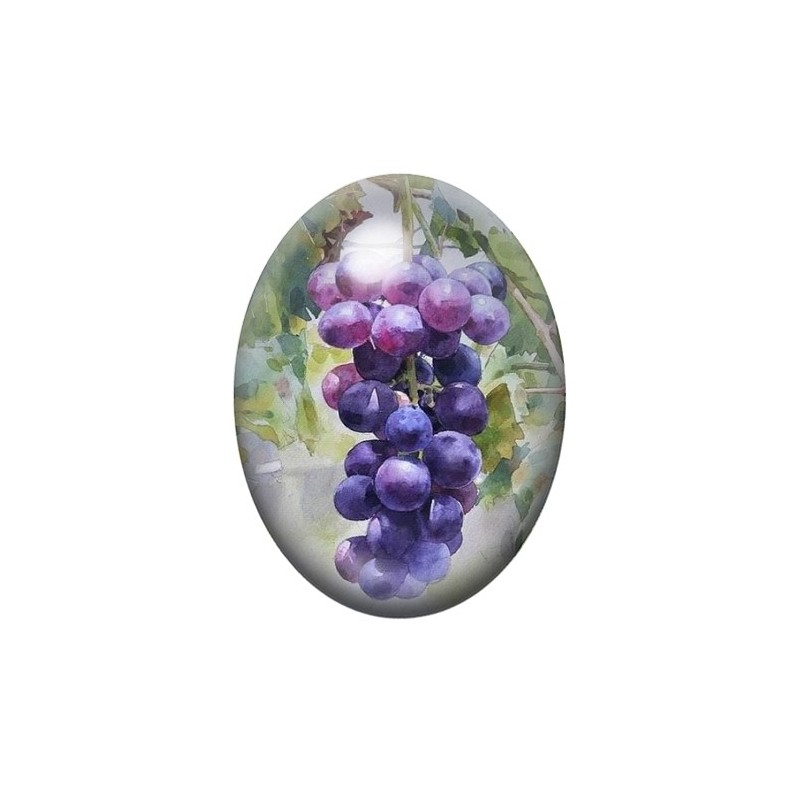 Cabochon en Verre Illustré Fruit Raisins 13x18, 18x25 ou 30x40mm