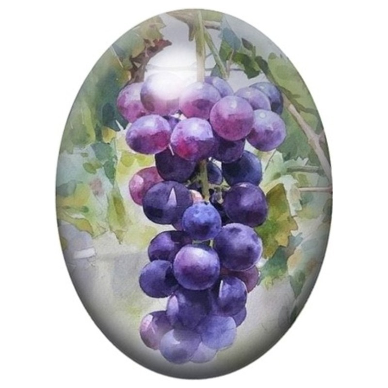 Cabochon en Verre Illustré Grappe de Raisin Violet à l’Aquarelle 13x18, 18x25 ou 30x40mm