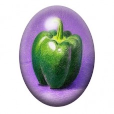 Cabochon en Verre Illustré Poivron Vert sur Fond Violet 13x18, 18x25 ou 30x40mm pour la création de bijoux fantaisie - DIY