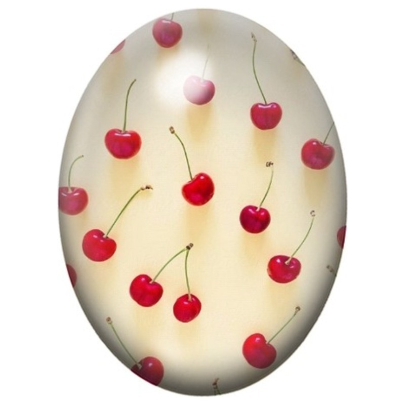 Cabochon en Verre Illustré Petites Cerises sur Fond Crème 13x18, 18x25 ou 30x40mm