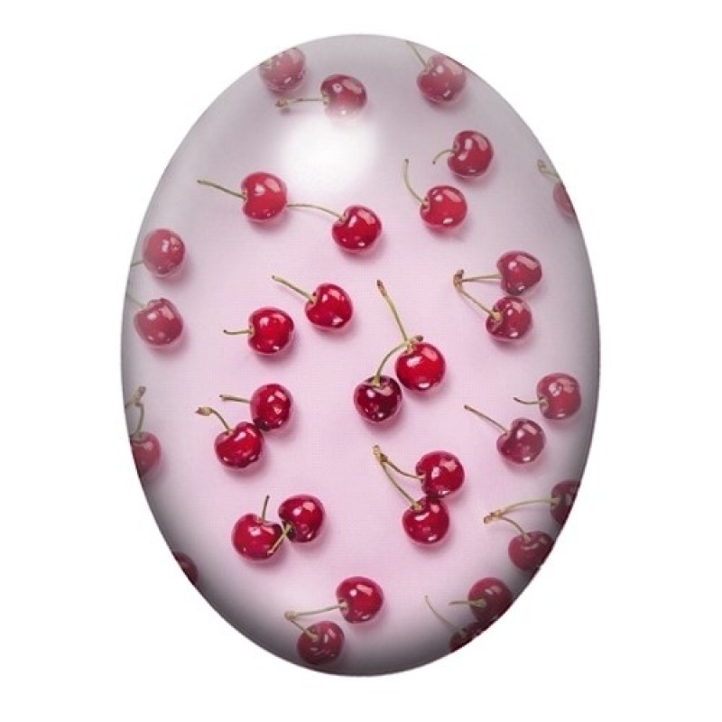 Cabochon en Verre Illustré Cerises sur Fond Rose Pâle 13x18, 18x25 ou 30x40mm