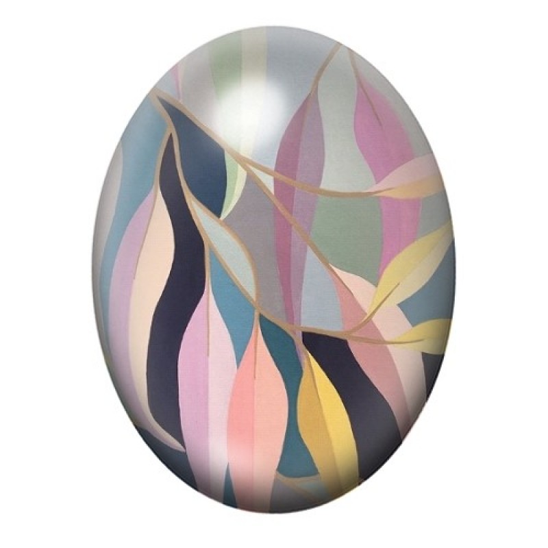 Cabochon en Verre Illustré Feuillage Abstrait Rose et Ocre 13x18, 18x25 ou 30x40mm