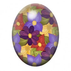 Cabochon en Verre Illustré Fleurs Graphiques Violettes et Ocre 13x18, 18x25 ou 30x40mm pour la création de bijoux fantaisie - DI
