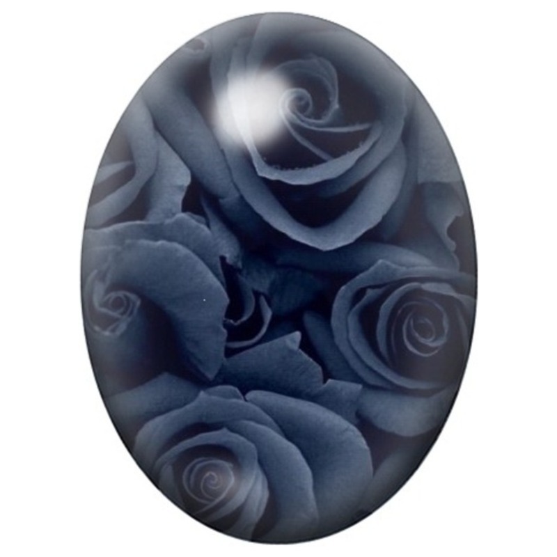 Cabochon en Verre Illustré Roses Bleu Nuit 13x18, 18x25 ou 30x40mm
