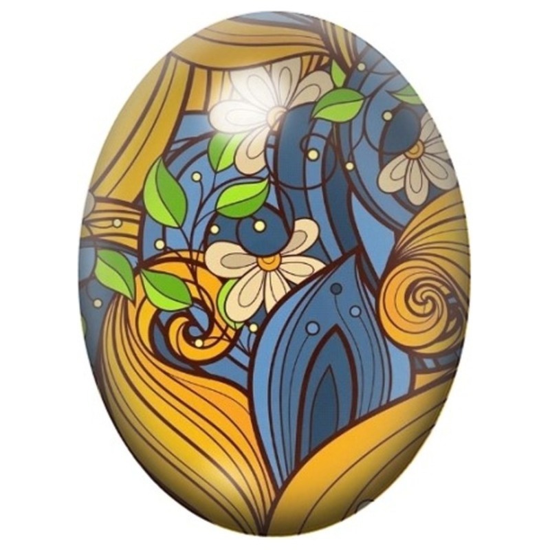Cabochon en Verre Illustré Fleurs Art Nouveau Bleues et Or 13x18, 18x25 ou 30x40mm