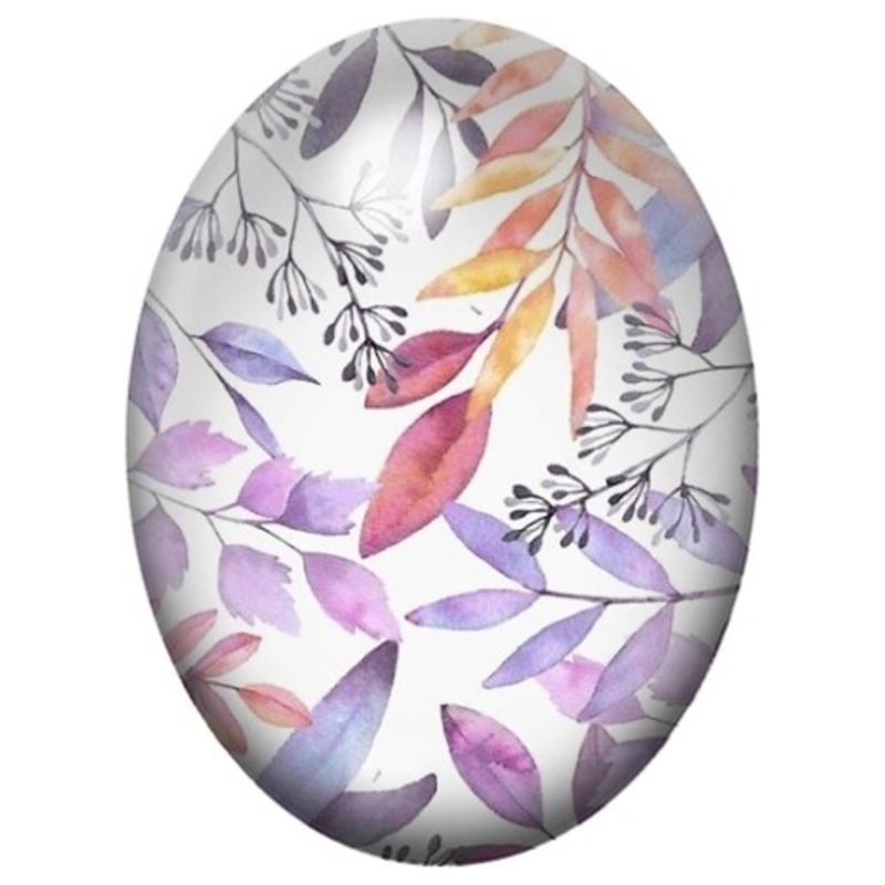 Cabochon en Verre Illustré Feuillage Aquarelle Mauve et Ocre 13x18, 18x25 ou 30x40mm