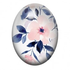 Cabochon en Verre Illustré Fleur Rose et Feuillage Bleu Marine 13x18, 18x25 ou 30x40mm pour la création de bijoux fantaisie - DI