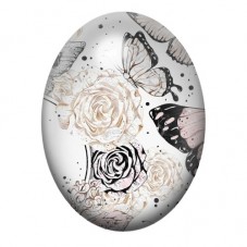 Cabochon en Verre Illustré Roses et Papillons Noir et Blanc 13x18, 18x25 ou 30x40mm pour la création de bijoux fantaisie - DIY