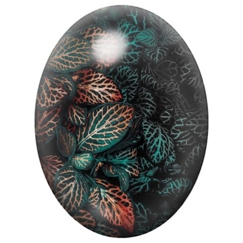 Cabochon en Verre Illustré Feuillage Lumineux sur Fond Noir 13x18, 18x25 ou 30x40mm